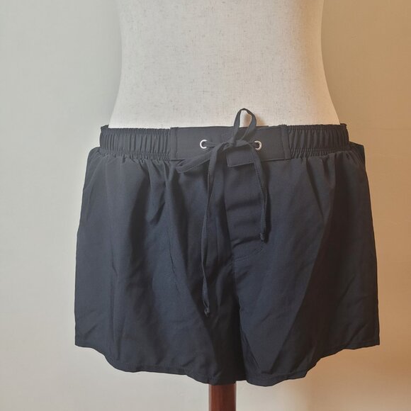 Bal Harbour Swim Shorts Women's 1X black Taslan plus sport gym brief tie pockets - Picture 4 of 16